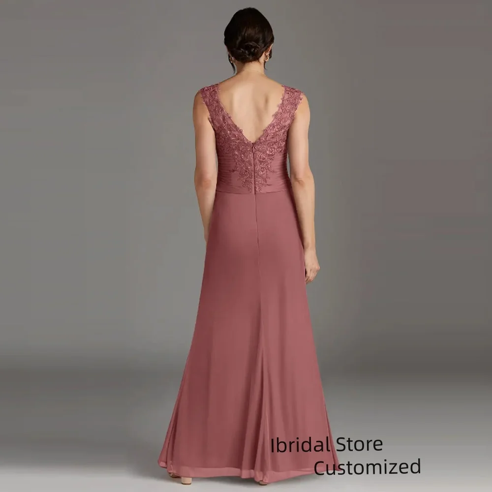 Customized Elegant Chiffon Mother of the Bride Dresses Shoulder Appliques Lace Formal Wedding Guest Dress Women for Party Long