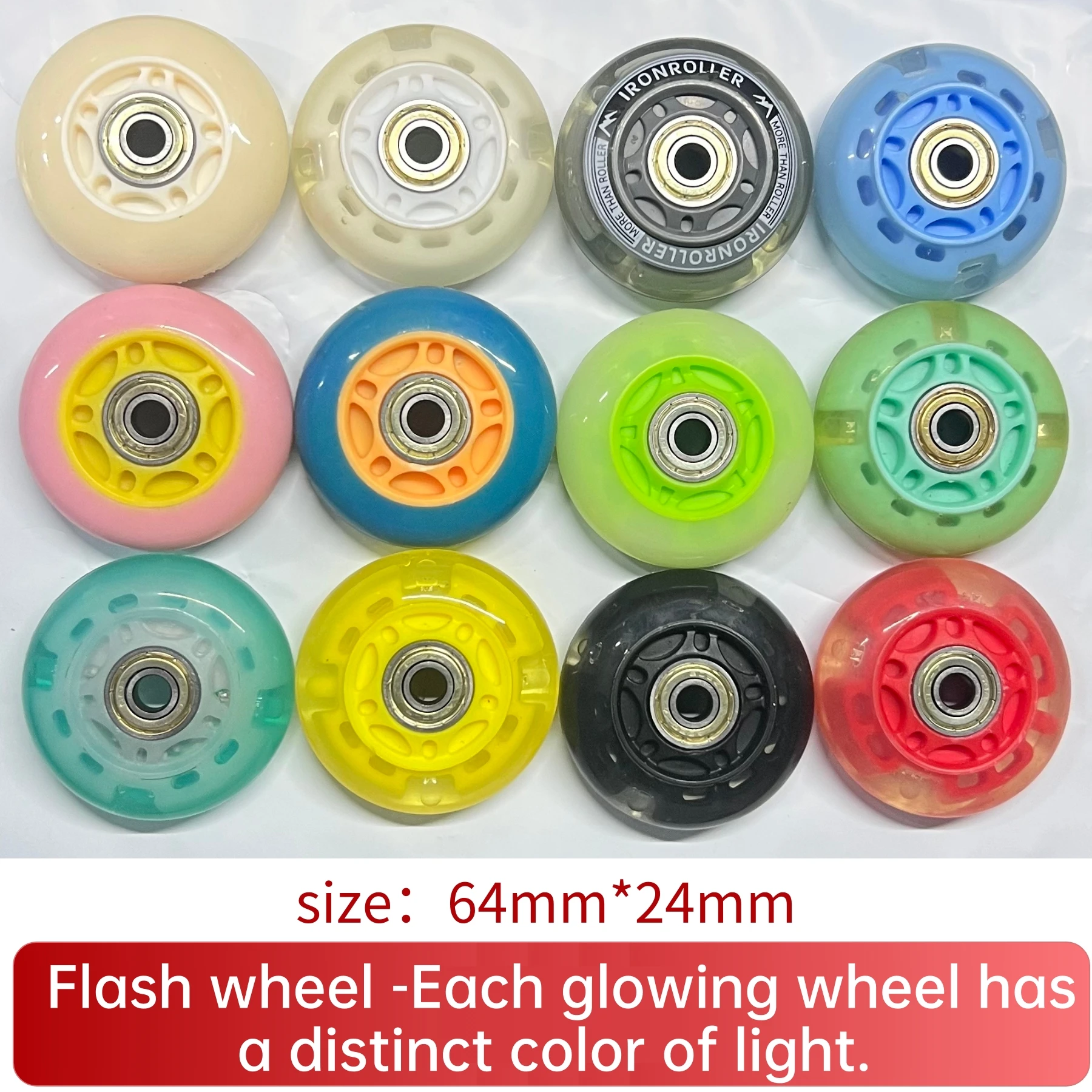 Paquete de 2 ruedas con luz LED de 64 mm (2,5 ") de material PU con rodamientos ABEC-7, brillo colorido para patines/scooters/equipajes en línea