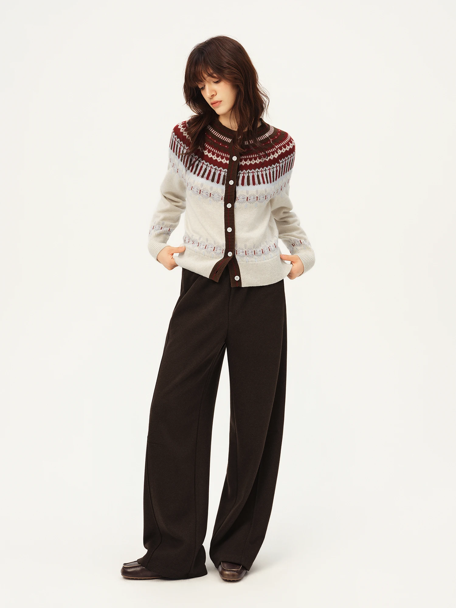 ZIQIAO Damen-Hose aus Wollmischgewebe mit geradem Bein, kariertem Bund, hoher Taille, lässige Hose, warm, für Büro, Pendeln und Streetwear – Detail 13