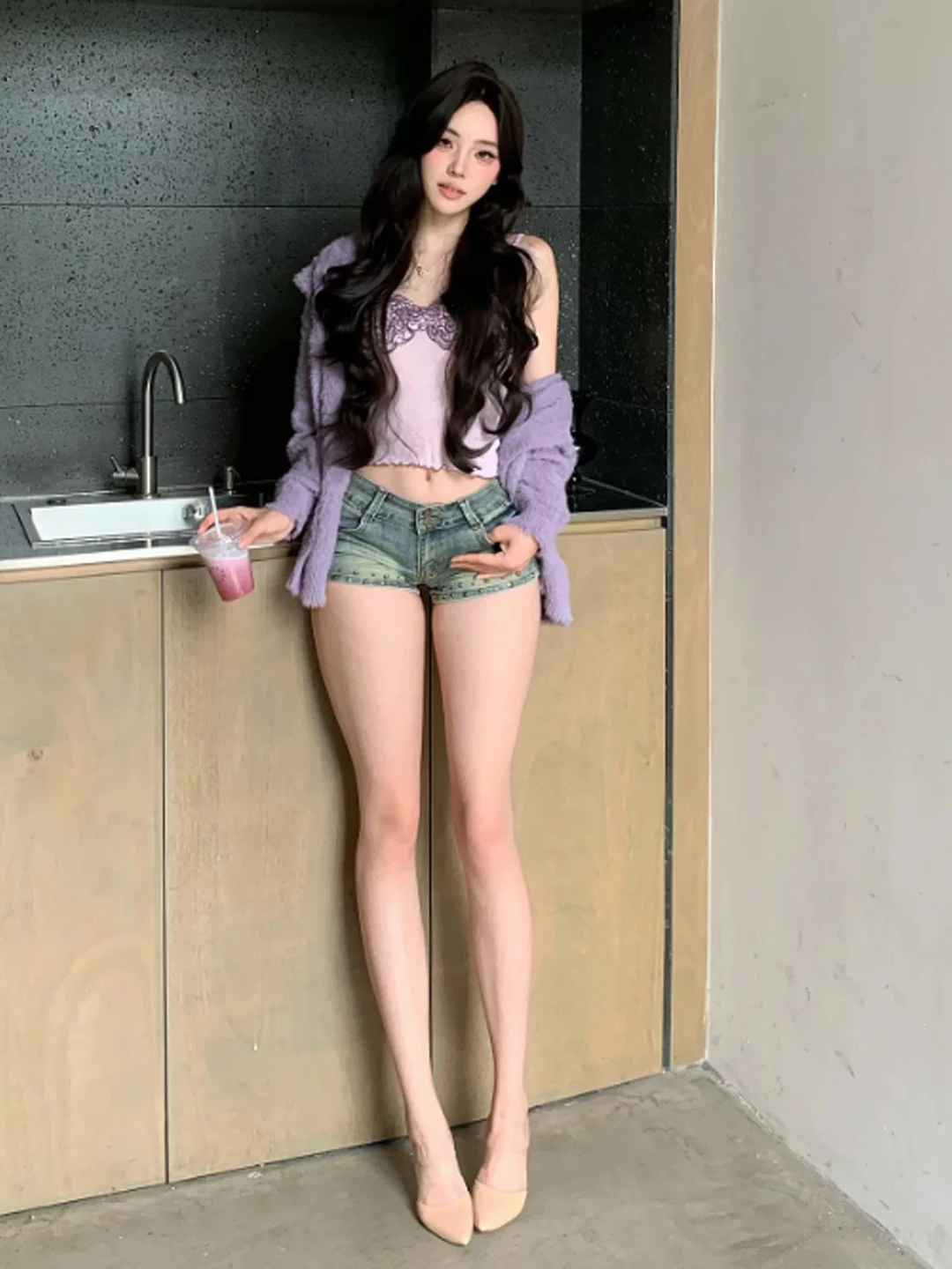 

Gentle Wind Unique Purple Sweater Strap Two-Piece Set Anti-Aging Whole Set OOTD Spring 2026 Comfortable Faion Set for Women