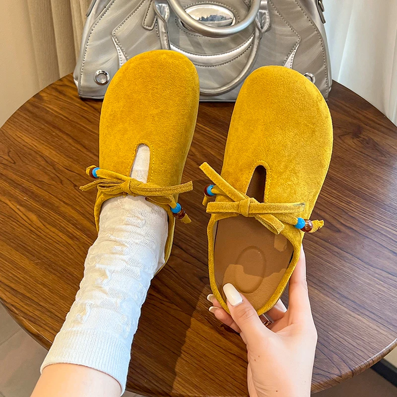 Herbst Baotou Damen-Hausschuhe 2025, zum Hineinschlüpfen im Freien, flache Strandsandalen, modische Schmetterlingsknoten-Schuhe für Damen, lässige Pantoletten-Hausschuhe