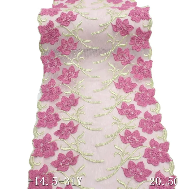 

16Yards Bilateral Floral Embroidered Pink Mesh Lace Trim For Sewing Garment Accessories Underwear Bra Women's Dress Decor