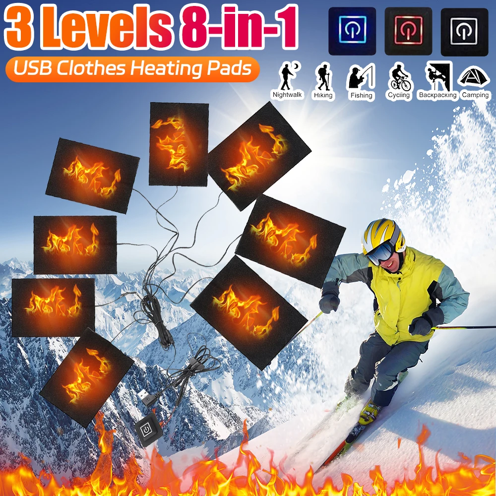 1-3pcs Electric Heating Pad USB 3 Levels Clothing Heated Pad Waterproof Outdoor Thermal Winter Vest Pads Cloth Heater for Ski