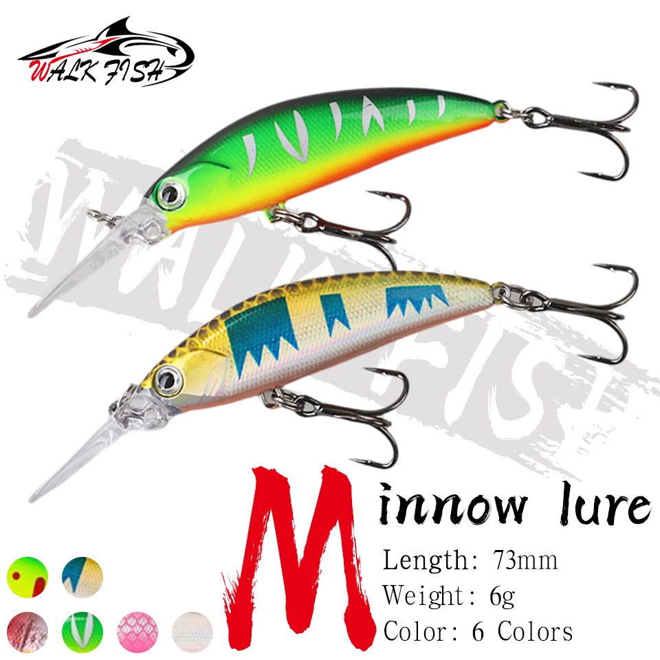 WALK FISH 1 Stück 7,3cm 6g Testar Sinkender Minnow Angelköder für Weitwürfe, Wobbler für Seebarsch, Schwimmköder für Hecht und Forelle, Pesca Köder
