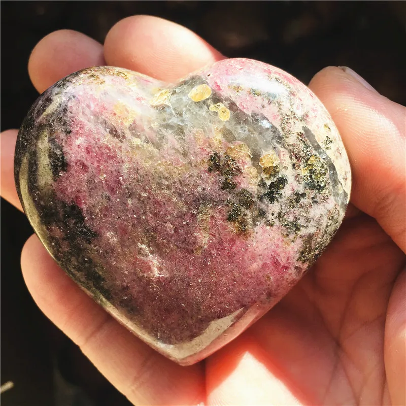 Natural Crystals Rhodonite With Black Tourmaline Heart Love Stone Reiki Home Decorations Mineral Energy Gift Ore