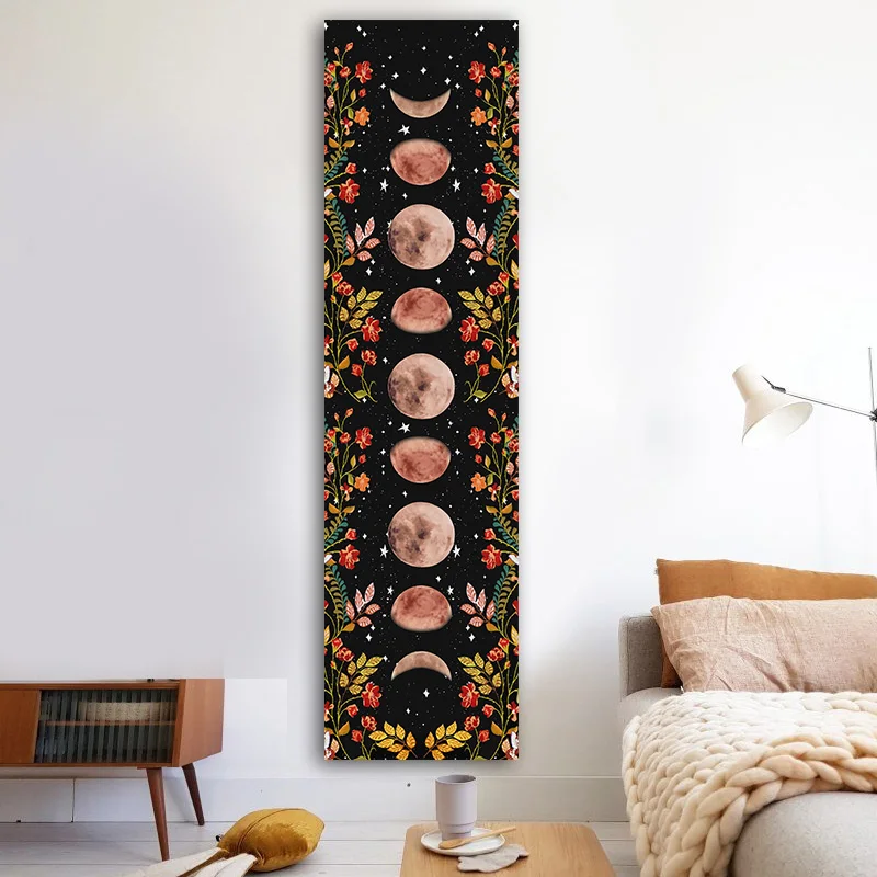 Moon Botanical flower Tapestry moon phase Wall Hanging black star flower Carpets Bohemian Psychedelic Home Dormitory Decor