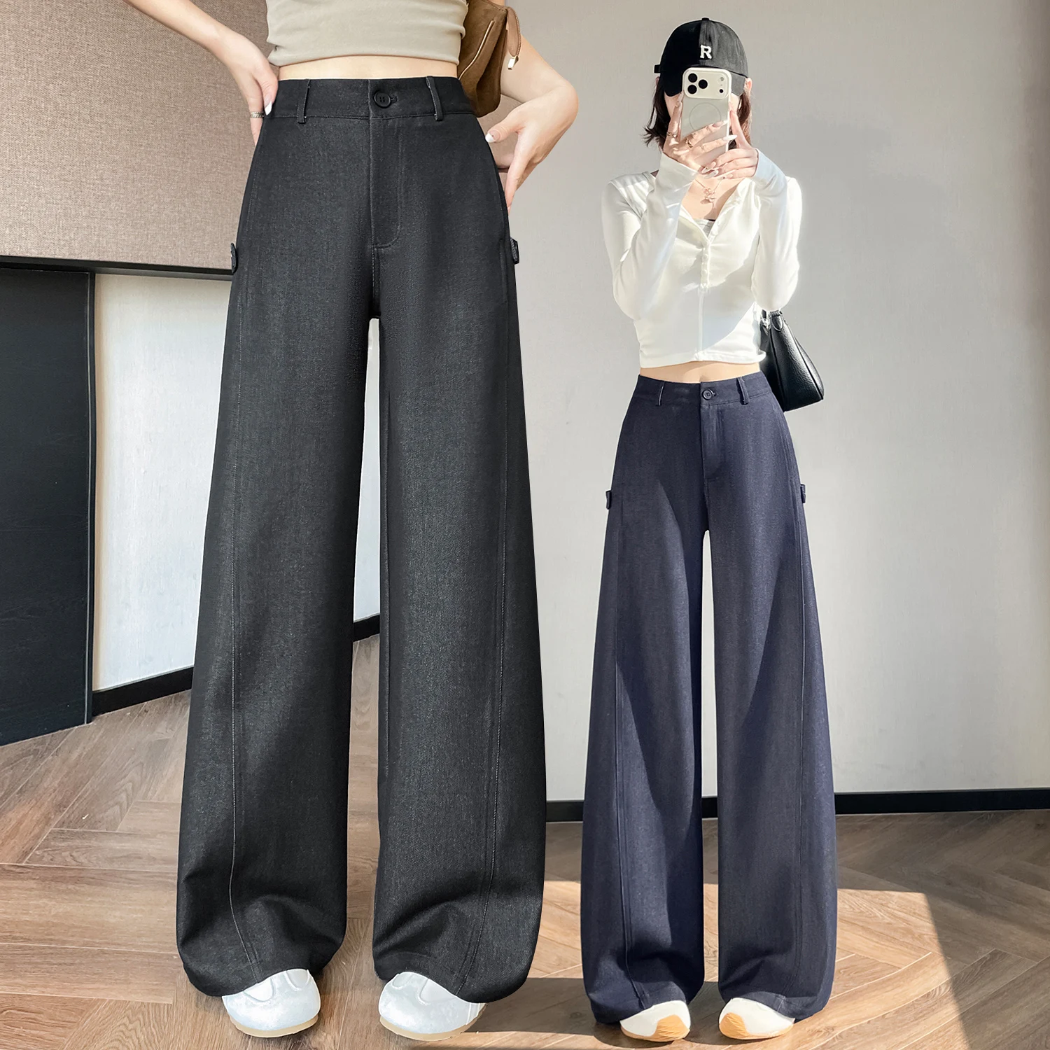 

Premium Denim Blue Wide Leg Pants Loose Fit Slimming High Waist Casual Trousers Acetate Lyocell Spring Summer 2026 New Sle