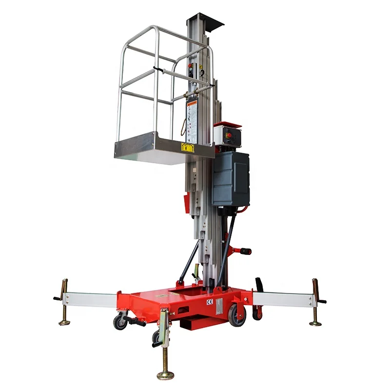 แบบพกพาไฮดรอลิก One Man อลูมิเนียม Aerial Work Platform บันไดแนวตั้ง Mast Lift