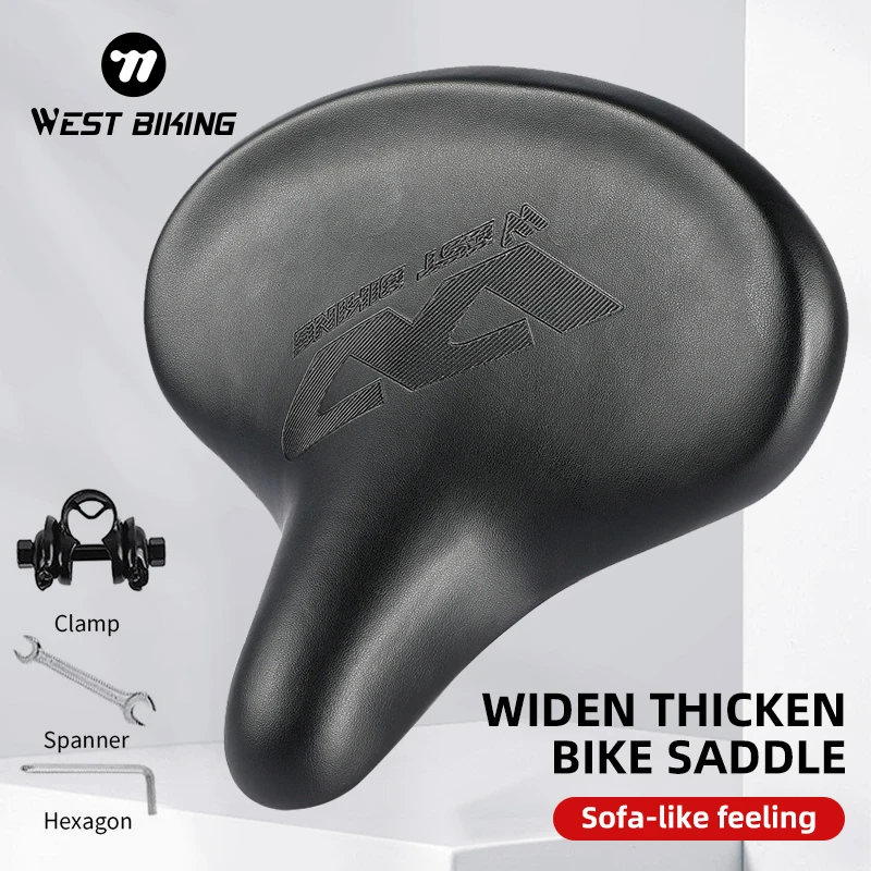 

WEST BIKING Thicken Bicycle Seats Leather Breathable Men Women MTB Road Bike Saddle Shock Absorbing Seat Safety of Night Riding