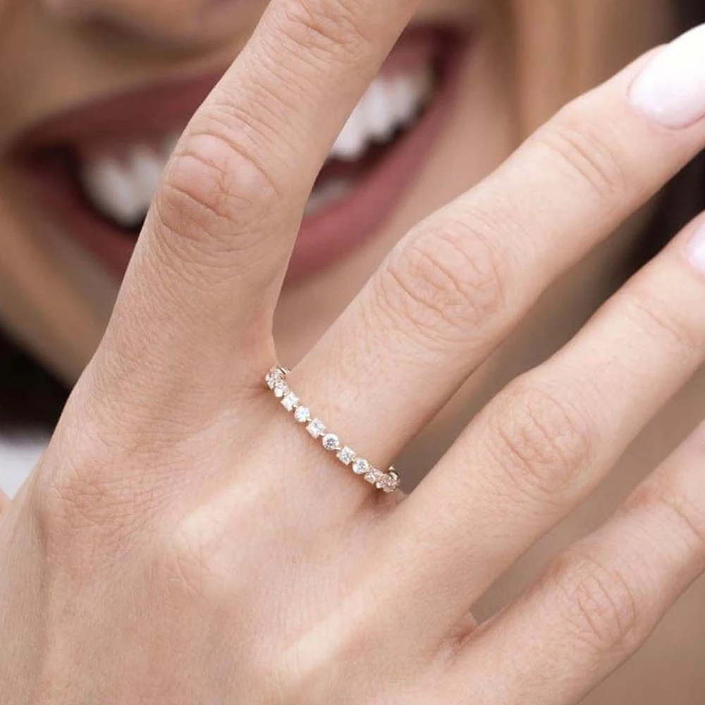 TEMGF Women Moissanite Ring 925 Silver Plated Gold Party Simple Fine Jewelry Round Cut Square Cut Full Inlaid With Certificate