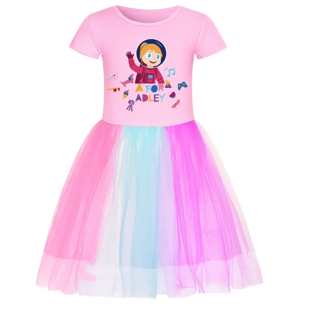 Anime A FOR ADLEY Dress Baby Girls Party Elegant Princess Vestidos Kids Short Sleeve Wedding Ceremony Dresses Children's Clothes