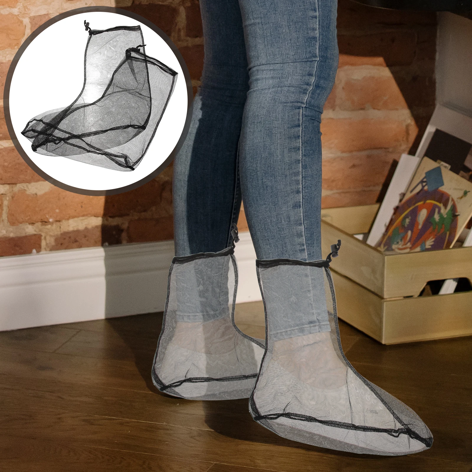 

Anti Mosquito Feet Cover Breathable Stretchable Camping Socks Protective Footwear Fishing Hiking Gardening L scaping DIY White