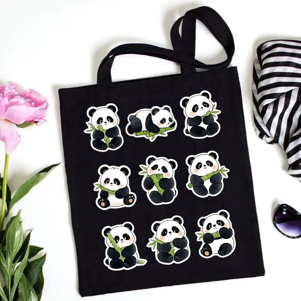 Shoulder Shopper Purse 3x3 Matrix Bicolor Mascot Silhouette Vibrant Green Bamboo Stem Printed Solid Black Backdrop for Travel