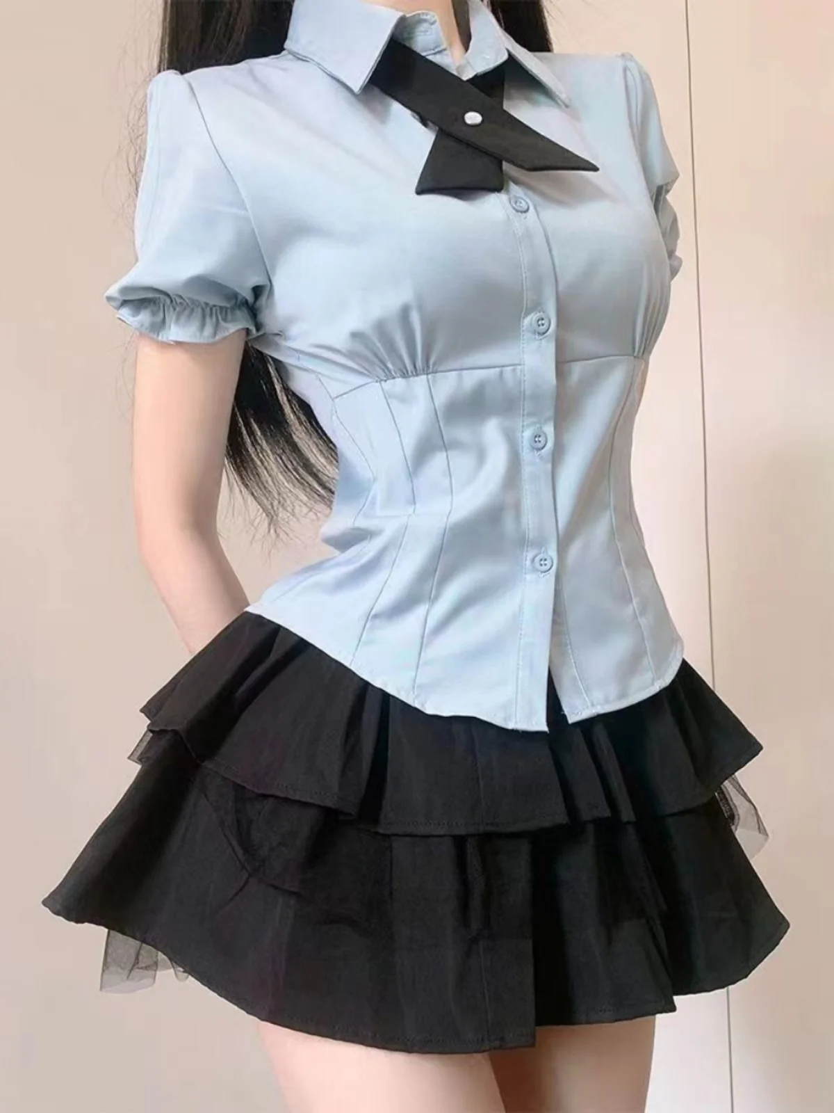 

Комплект из юбки с высокой талией Bubble Sve irt и женский Sle College Faion японский JK orm Полиэстер ort Sve Co...