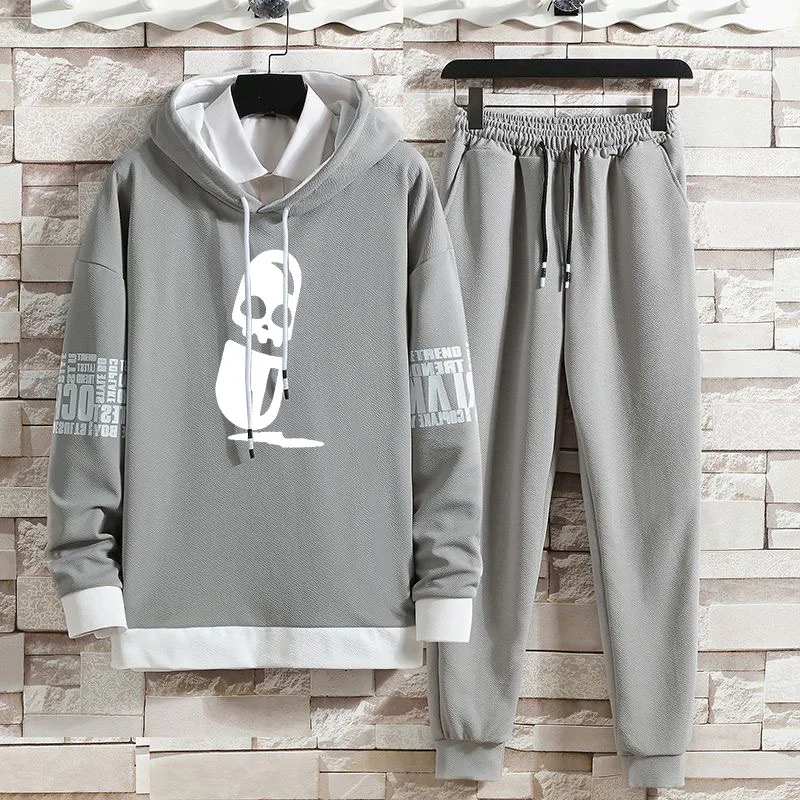 Casual Suit Men\'s Autumn New Loose Plus Size Trendy Hoodie and Sweatpants Sports Casual Two-piece Set