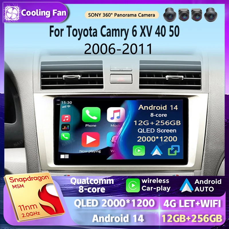 

Android 14 для Toyota Camry 6 XV 40 50 2006-2011 2K QLED Android Автомобильный радиоприемник Мультимедийный видеоплеер BT AI Voice CarPlay 4G Стерео