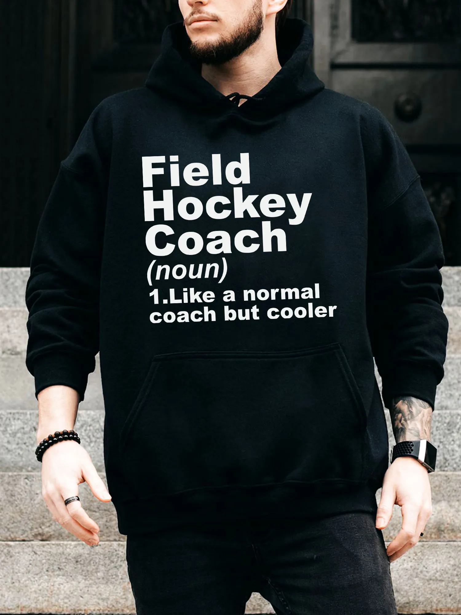 سترة بغطاء للرأس برباط للرجال من Field Hockey Coach Definition - بلوفر أسود مريح كاجوال، سترة بغطاء للرأس للخريف والشتاء #1
