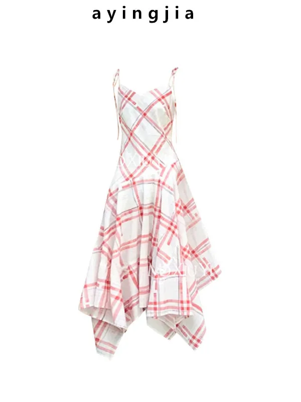 

American Sle Art Student Summer Cheered Waist-Cinching Strap Dr Irregular Hemline ort Sve Women's plus Size Dr