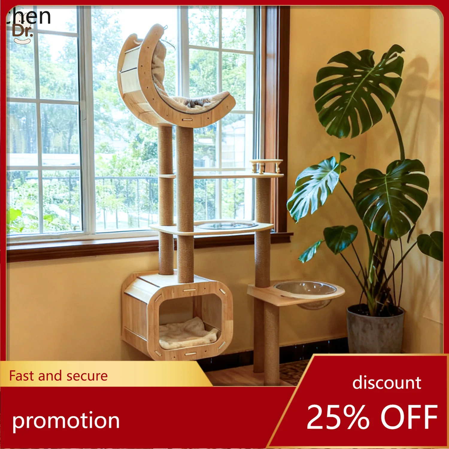 

Hxl solid wood cat tree with integrated cat bed – compact cat condo for small spaces