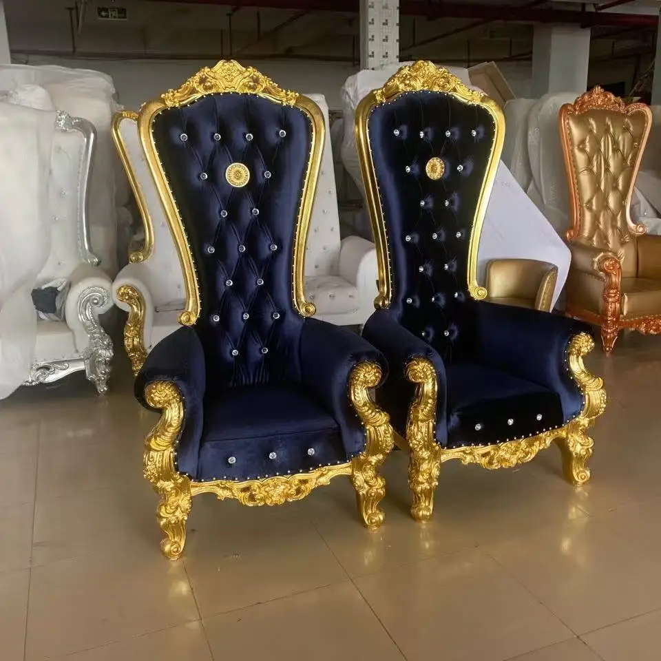 Hot Selling Luxury Golden Single Sofa High Back Banquet Wedding King Classic Throne Queen Royal Chair