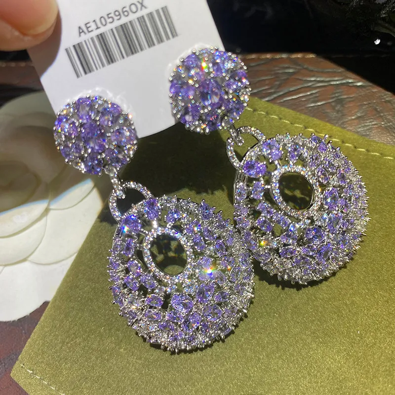Round Purple Zircon Fashion Temperament Luxury Earrings