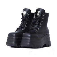 Punk Style Women Platform Wedges Boots 2025 Autumn Soft Leather Fashion Metal Rivet Female Lace Up High Heel Gothic Shoes Black