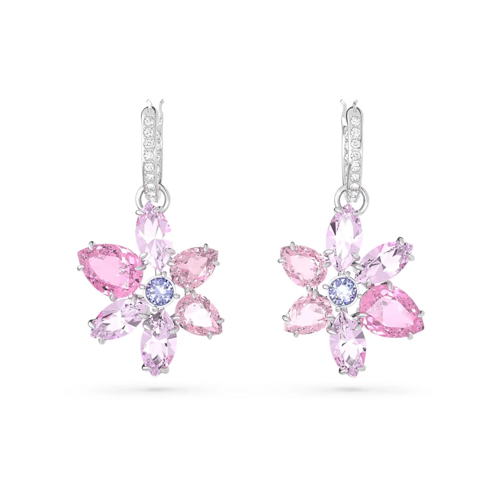 

Asymmetric Floral Crystal Drop Earrings - Delicate Garden-Inspired Accessory