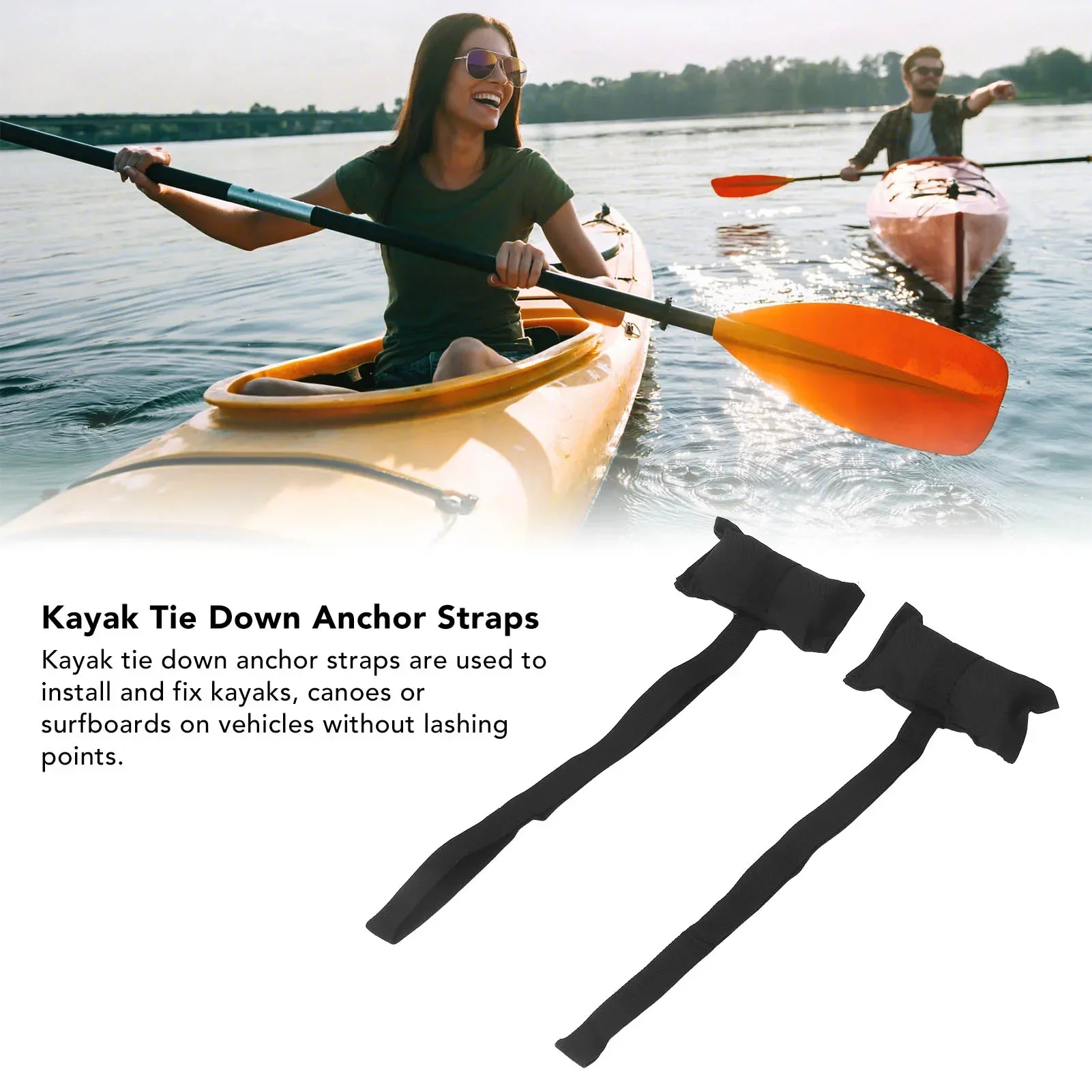 2Pcs Kayak Tie Down Anchor Straps Oxford Cloth Excellent Water Resistance Kayak Canoe Anchor Point Tie Down Straps