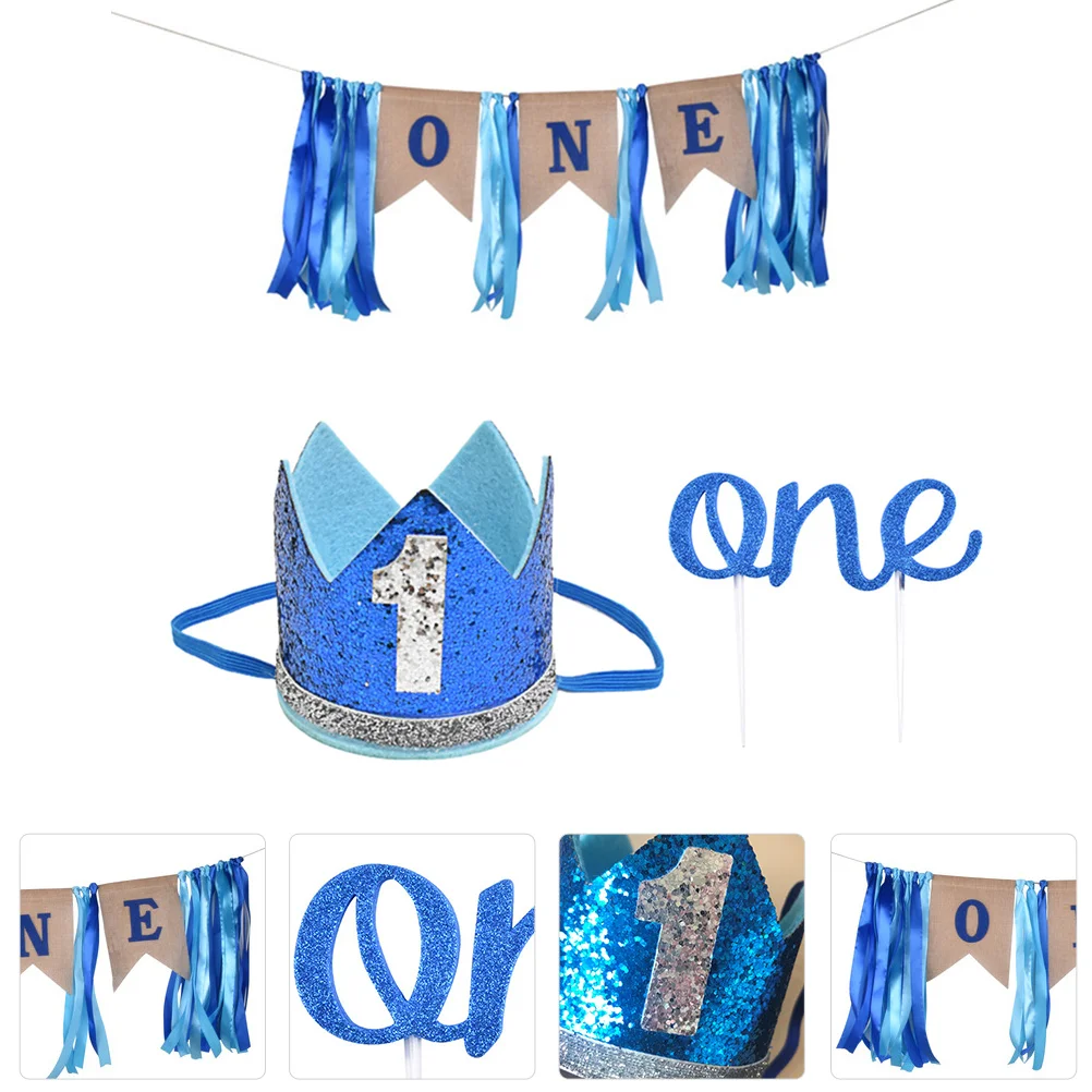 

1 set Crown Flag Cake Insert Birthday Decoration Party Supplies Banner Daisy Girl Backdrop Hanging 1st Layout Set