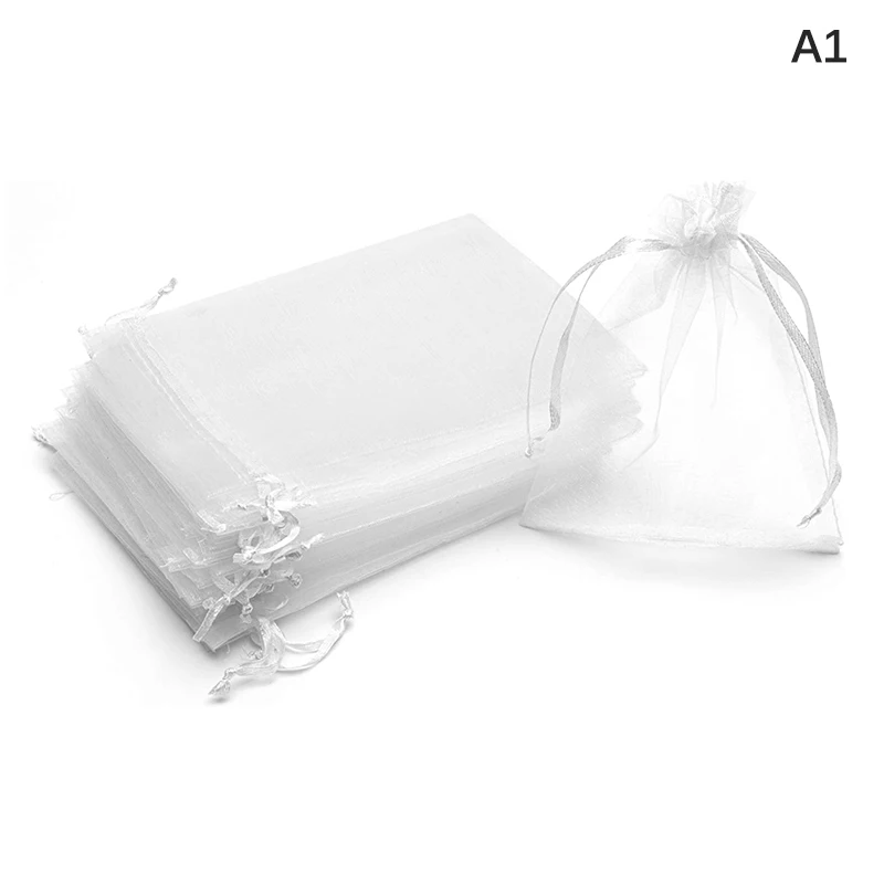 100pcs Colorful Organza Drawstring Bag Jewelry Packaging Bags 10x12cm/10x15cm/13x18cm Wedding Gift Storage Drawstring Pouches