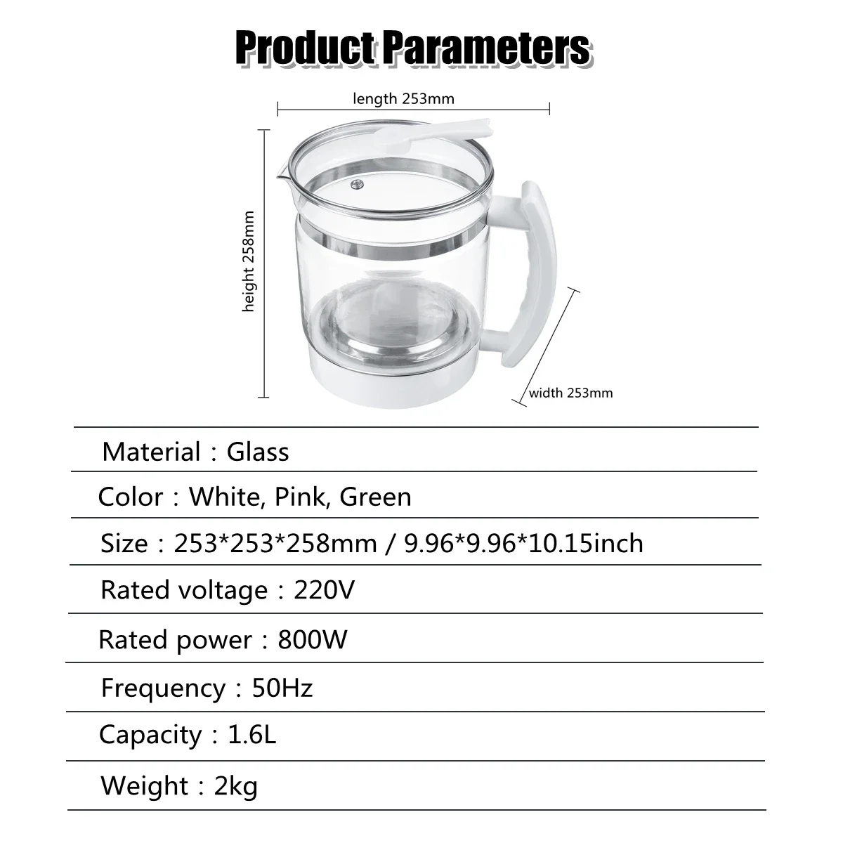 220V 1.8L bollitore elettrico multifunzionale in vetro riscaldatore sano fornello acqua bollente tè Porridge zuppa Stewing bollitore domestico