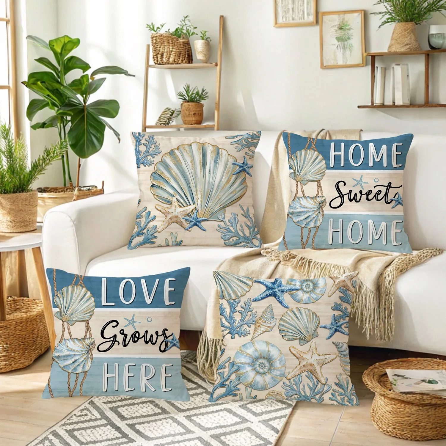 Nautical Shell - inspired Pillow CoversLiving room sofa cushion cover, soft and comfortable, bedroom room decoration