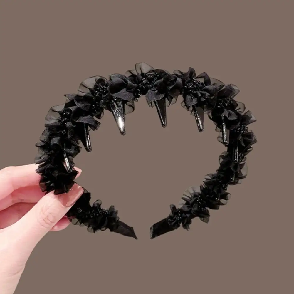

Non-slip Headband Non-slip Headband Women Wide Headband with Non-slip Tooth Comb Pearl Embellished Layered Mesh Hair Hoop