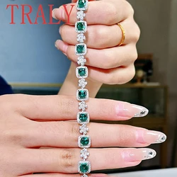 S925 silver inlaid natural gemstone emerald 10 carat full diamond bracelet women's pure silver jewelry