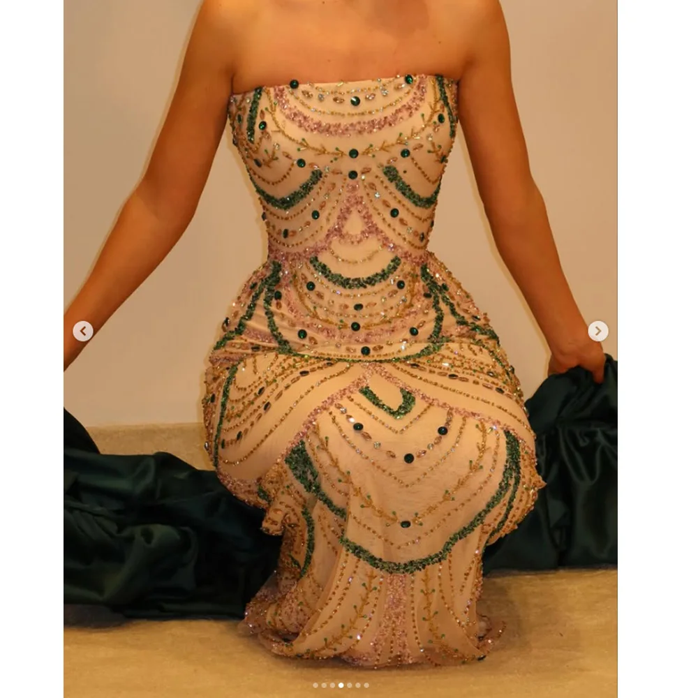 Luxury Mermaid Strapless Evening Dress Delicate Crystal Beading Customized Prom Gowns Sparkly Bespoke Occasion Gown