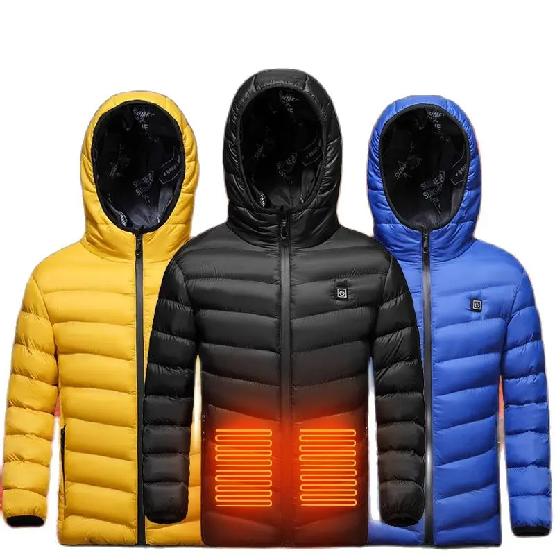 Winter USB Heating Jacket Children's Hooded Electrother Parka Boys and Girls Intelligent Constant Temperature Warm Cotton Coat