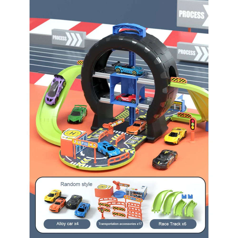 

4pcs/6pcs 1:64 Car Toys Parking Lot Garage Playset Race Track Car Toy Birthday Christmas Gifts For Boys Girls