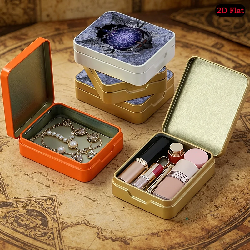 Ornate Winged Shield Emblem Theme Daily Small Item Flip Top Metal Tin Box, UV Printed Personalized Photo Tinplate Box