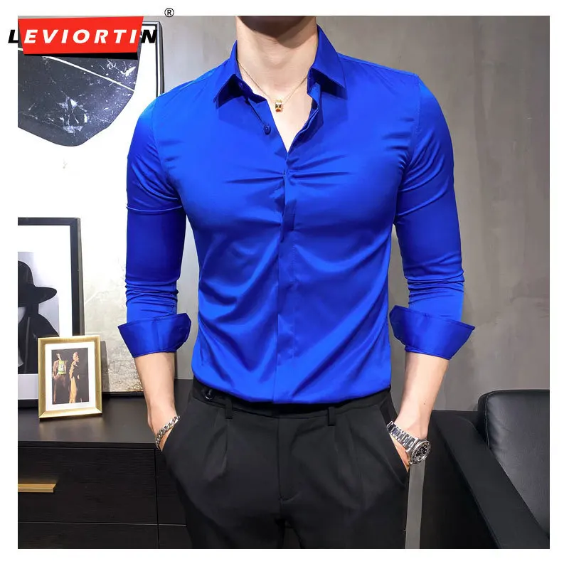 

Plus Size 4XL-S Autumn Net Red Solid Basic Slim Fit Long Sleeve Shirt Men's Clothing 2022 Simple Slim Fit Business Casual Tuxedo