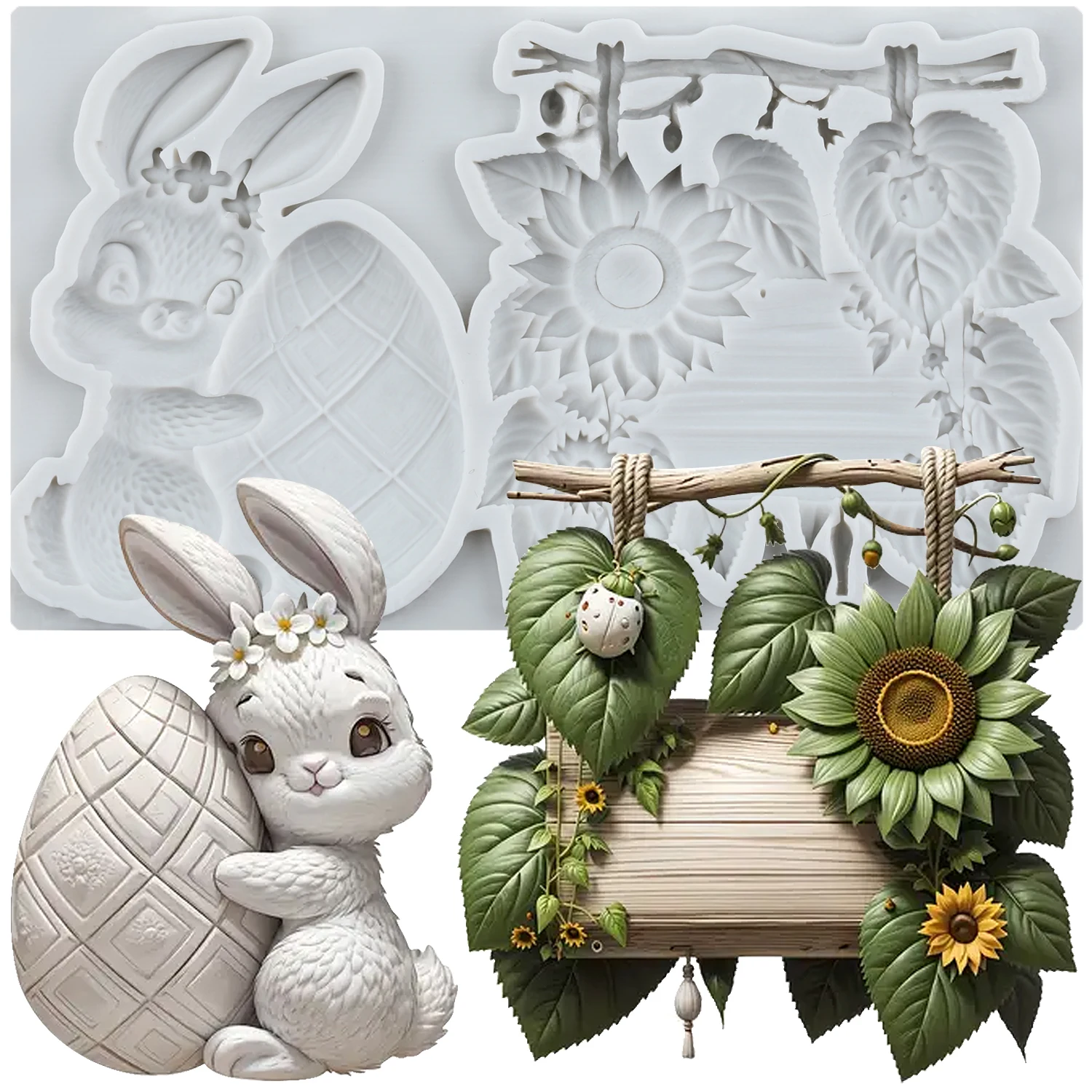Easter Bunny Egg Silicone Molds Rabbit Sunflower Fondant Cake Decorating Tools Cupcake Topper Chocolate Candy Resin Mold