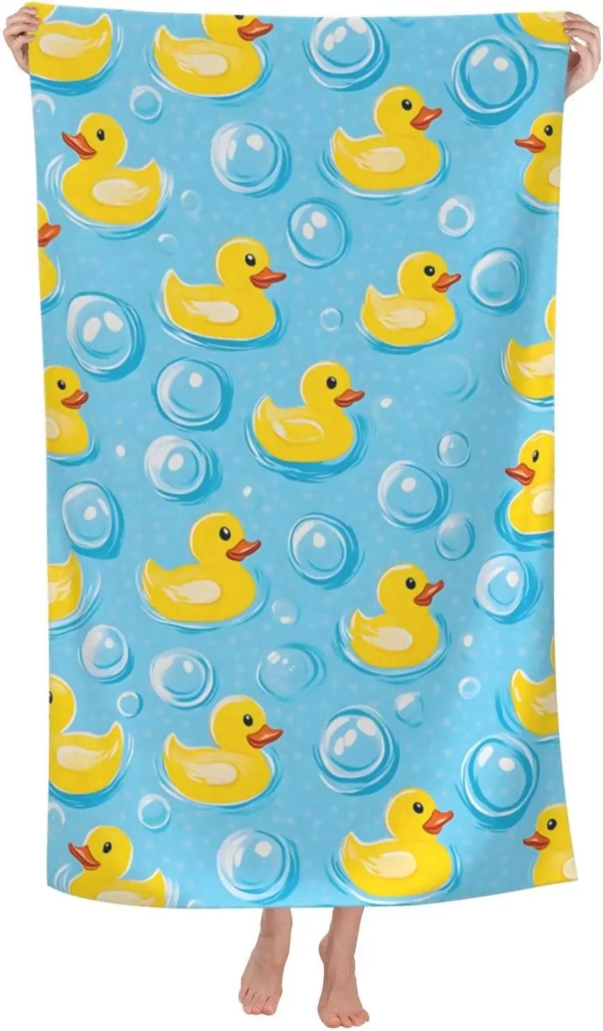 Artistic Cute Rubber Duck Beach Towel, Summer Animal Pattern Quick Dry Absorbent, Large Sand-Free Travel Pool Essentials