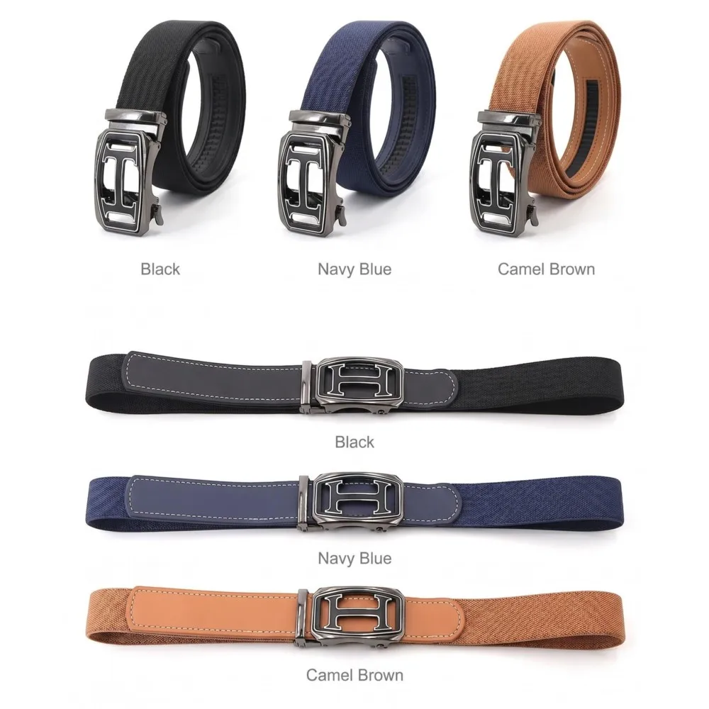 Hollow Automatic Buckle Woven Leather Belt Continuous Length Adjust Secure Lock Assembly Comfort Skin Friendly Inner Contact