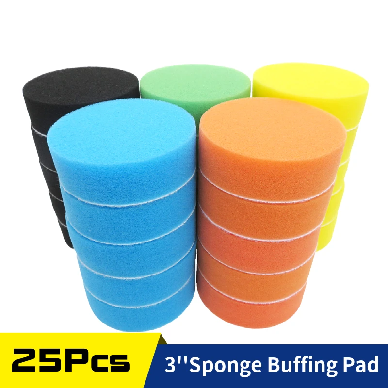 25Pcs Foam Polishing Pad Kit 3 Inch Sponge Buffing Pad Wax Applicator Pad for Car Polisher Sanding, Polishing Waxing Body Repair