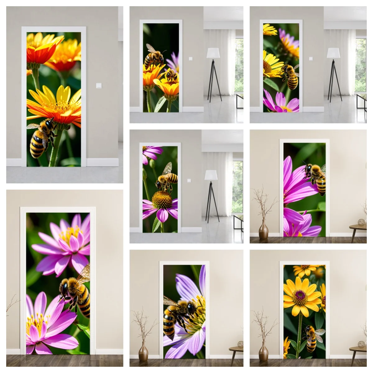 

Self-adhesive Wallpaper Bee-pollinated Poster PVC Detachable Waterproof Small Daisy Door Paste Home Decor Retrofit Wallpaper