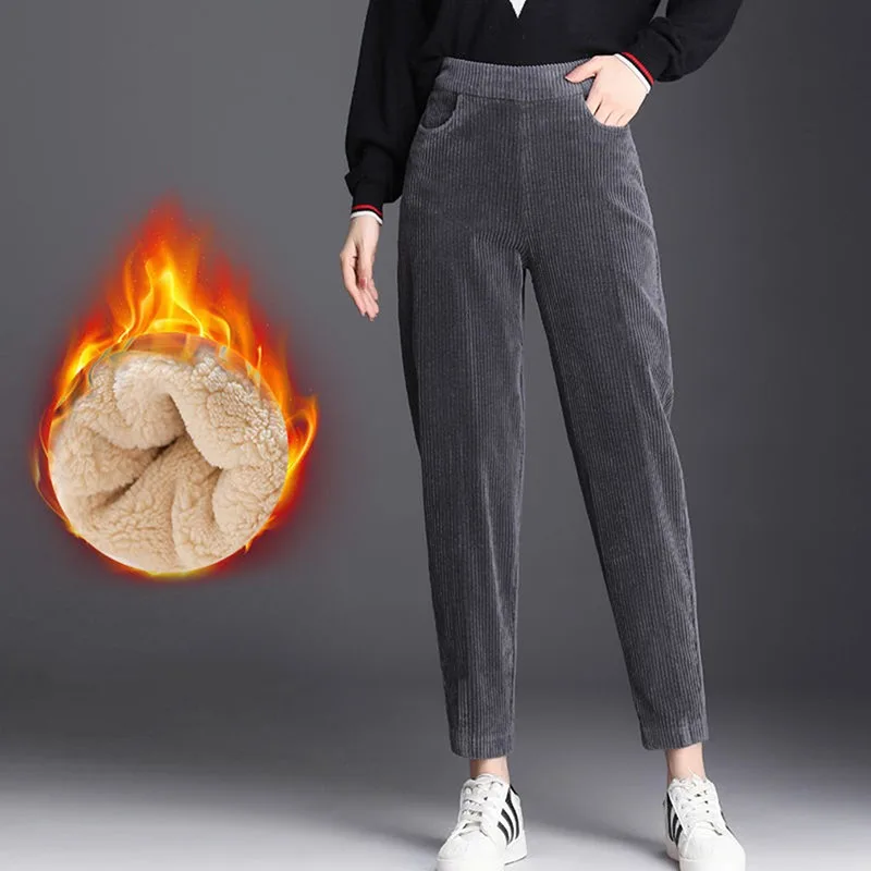 Plush Thick Casual Pants Women\'s Corduroy Warm Pants Autumn Winter Leggings High Waist Harem Pants Trousers Women Брюкиженские