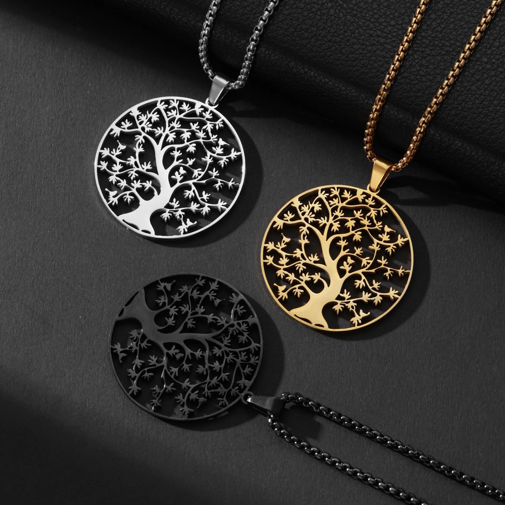 World Peace Life Tree 3-color Necklace - Stainless Steel Pendant - Snake Bone Chain - Unique and Versatile Design