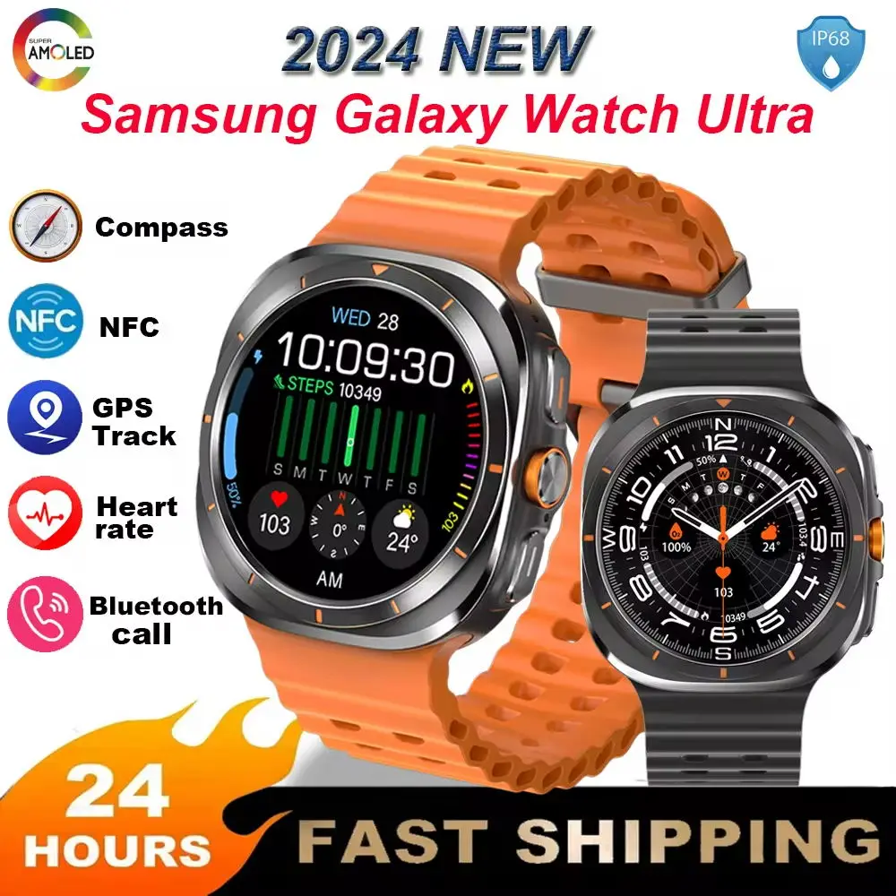 For Samsung Galaxy Watch 7 Ultra NFC GPS Tracker SmartWatch Men Amoled Always Display Body Temperature Clock BT Talk Smart Watch