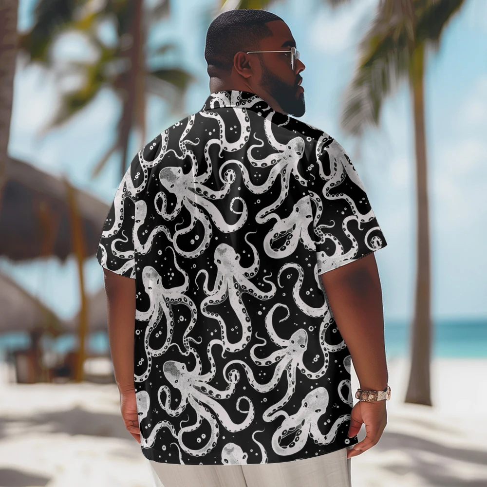 Deep-sea Octopus Printed New Hawaiian Shirt Men Casual Short Sleeve Tops Plus Size Summer Shirts