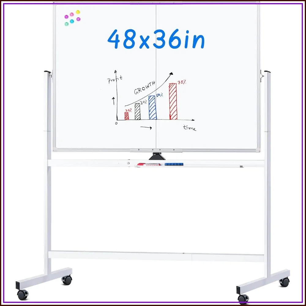 48x36 Double-Sided Magnetic Whiteboard on Wheels, Easily Flip & Move, Perfect for Office, Home, School