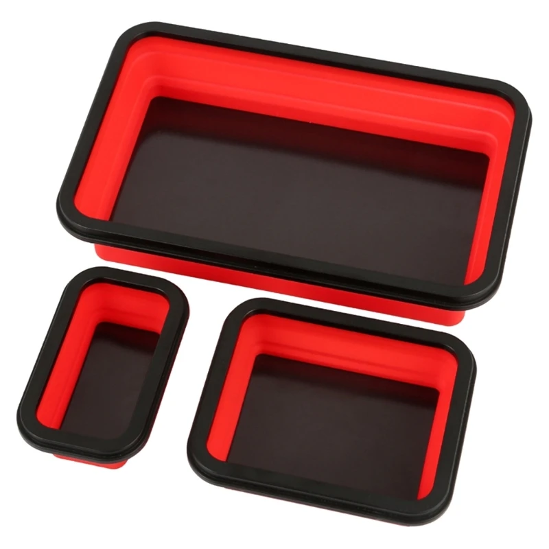 3 Pack Silicone Magnetic Parts Trays, Foldable Metal Component Storage Space Saving Organizer for Efficient Workstations